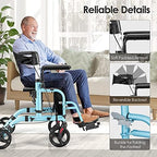 GYMAX 2 in 1 Folding Rollator Walker, 4-Wheel Aluminum Walker with Reversible Backrest, Adjustable Height & Cane/Umbrella Holder, Portable Rolling Wheelchair for Adults Seniors (Navy)