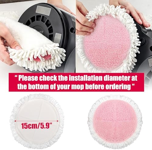 3 Pairs of Electric Mop Pads Replacement Compatible with Secura Cordless Electric Mop, 7.68 Inch Washable Spinning Cleaning Round Pads, Microfiber Mop Cloths, Pink