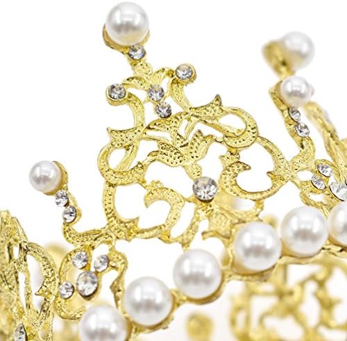 JANOU Crown Tiara Cake Topper Crystal Pearl Children Hair Ornaments for Wedding Birthday Party Cake Decoration (Gold)
