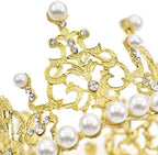 JANOU Crown Tiara Cake Topper Crystal Pearl Children Hair Ornaments for Wedding Birthday Party Cake Decoration (Gold)