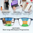 SKYFUEN Progressive Reading Glasses Men Multifocus Metal Frame No-Line Anti-Blue Light Computer Readers with Spring Hinges