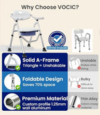 VOCIC Folding Shower Chair for Inside Shower, Lab-Tested 300lbs Heavy Duty Shower Seat for Elderly & Disabled, Flip-Up Arms, Cutout Seat, Height Adjustable Back & Legs, Portable Shower Commode Chair