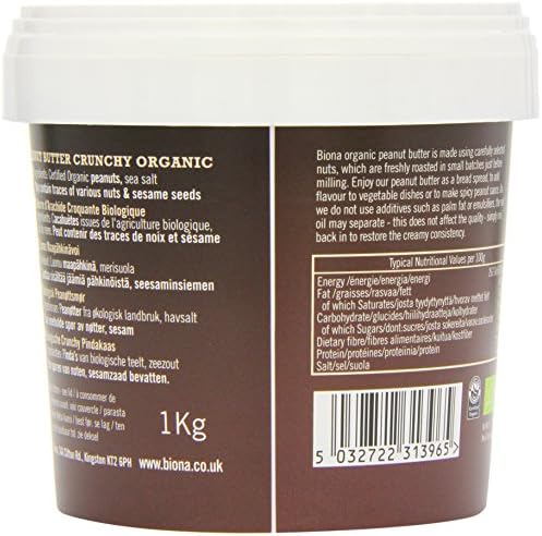 Biona Organic Peanut Butter Crunchy 1kg - Pack of 2