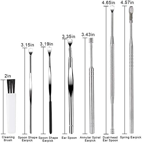 7 Pcs Ear Pick Earwax Removal Kit, BetyBedy Ear Cleansing Tool Set, Ear Curette Ear Wax Remover Tool with Cleaning Brush and Storage Box, Sliver
