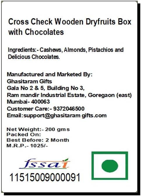 Jaiccha Ghasitaram Cross Check Wooden Dryfruits Box with Chocolates|Gift for Diwali Gifts,Holi,Rakhi,Valentine,Christmas,Birthday,Anniversary,Her,Him|
