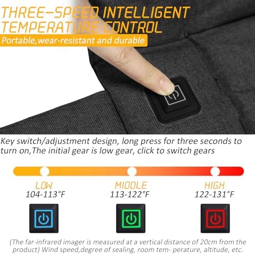 Heated Stadium Seat Cushion Pad Cordless Rechargeable 149F USB Battery Heated Bleacher Cushion Portable Heating Pad with Backrest Heating for Outdoor Camping, Fishing - 3 Heat Settings (NO Power Bank)