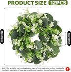 12PCS Artificial Eucalyptus Leaves Small Wreaths Green Candle Rings, Wreaths Spring Summer Greenery Garland Pillar Candle Holder for Home Wedding Party Table Centerpiece Decoration