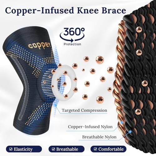 JIUFENTIAN Copper Knee Braces for Arthritis Pain (2 pack)- Professional Knee Suppot with Side Stabilizers - Breathable Compression Sleeves for Pain Relief & Stability (Arthritis, Gym, Work)-Large