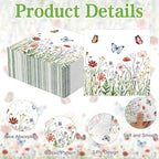 Wildflower Napkins, 100 PCS Floral Napkins Party Decorations, Spring Napkins Paper, Flower Decorative Dinner Cocktail Napkin Disposable for Summer Spring Baby Shower Party Favor Supplies(6.5 * 6.5)