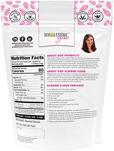 Wholesome Yum Premium Fine Blanched Almond Flour For Baking & More (16 oz / 1 lb) - Low Carb, Gluten Free, Non GMO, Keto Friendly Flour Substitute With Ground Almonds