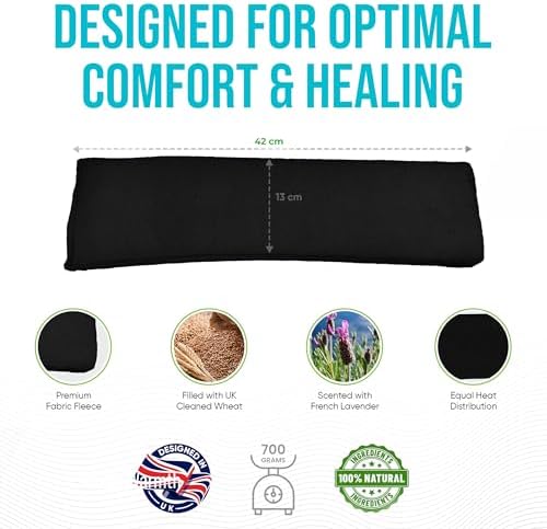 Wheat Bags Microwavable Heat Pack - Lavender Scent Body Wrap Microwave Heat Pad UK Cleaned Wheat for Body Discomfort - Back, Shoulder & Neck Pad by Amazing Health - Black