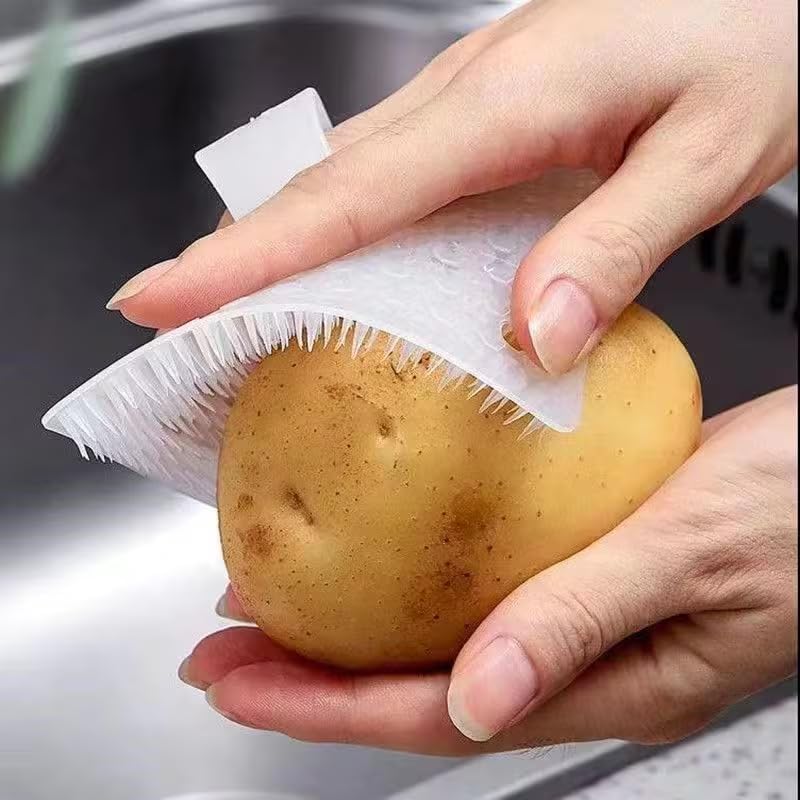 2-Pack Finger Grip Vegetable and Fruit Wash Brush - Flexible Silicone Produce Scrubber with Secure Finger Sleeves for Cleaning Potatoes, Carrots, Apples, Berries & Delicate Fruits