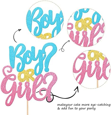 1 PCS Boy or Girl Cake Topper Glitter Pink or Blue Cake Pick Gender Reveal Cake Decorations for Baby Shower Gender Reveal Theme Kids Boys Girls Birthday Party Decoration Supplies