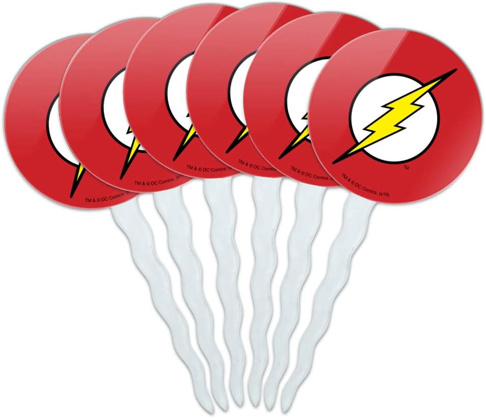 The Flash Lightning Bolt Logo Cupcake Picks Toppers Decoration Set of 6