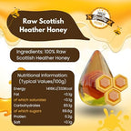 Heather Hills Farm Raw Scottish Heather Honey Jar 340g (12oz) - Highland Wild-flowering Purple Ling Heather Artisanal Pure Natural Honey, Traditional British Food Gift & Spread, Made in Scotland