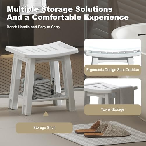 Shower Chair for Inside Shower, 400 lbs Shower Stool with Anti-Slip Foot Covers, HDPE Shower Seat for Bathroom, Bench Bath Chair for Adults, Elderly and Disabled, Light Gray