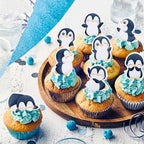 40 Pcs Edible penguin Cupcake Toppers Happy Christmas Holiday Theme Festival Baby Shower Birthday Party Cake Decoration