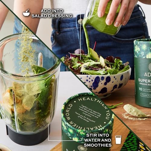 Aduna Organic Super Greens Blend | 100% Natural Superfood Powder for Immune Support & Energy | Stir-in Blend with 10+ Superfoods, Moringa & More | Vegan Powder for Smoothies, Shakes & Yoghurt | 250g