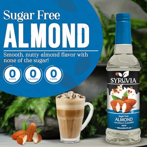 Syruvia Sugar Free Coffee Syrup, Almond Flavored Syrup for Drinks, Lattes, and Desserts – 25.4 fl oz