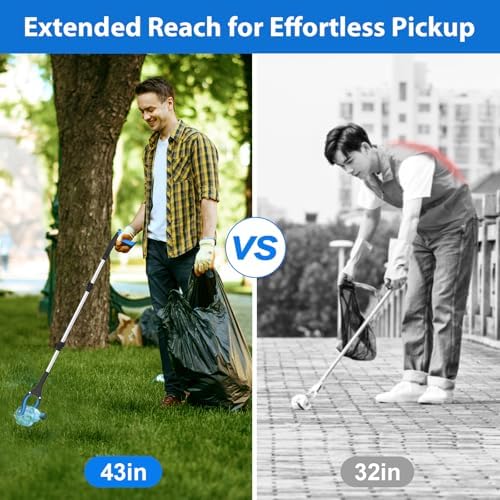 43" Long Grabber Reacher Tool, Foldable Grabber for Seniors with Magnetic Tip, 360° Rotating Anti-Slip Claw, Extension Reacher Pickup Tool Long Arm Trash Picker for Elderly Recovery