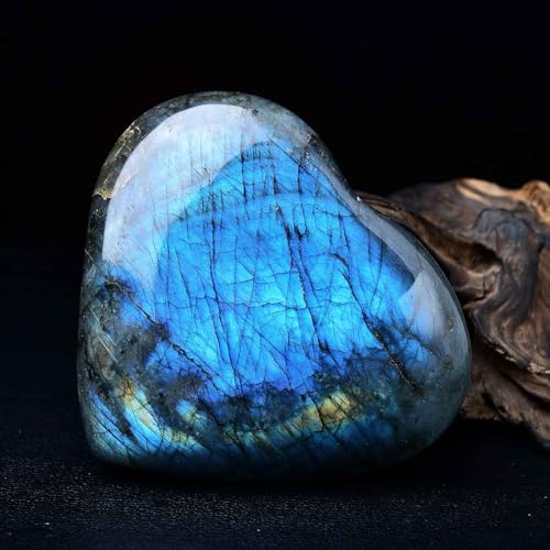 Large Heart Crystal Stones Healing Crystal Palm Polished Love Shaped Gemstones Blue Labradorite Heart Rock Meditation Gift 0.6-0.8Pounds