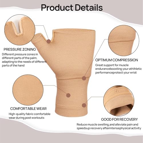 1 Pair Copper Compression Wrist Brace, Carpal Tunnel Wrist Brace Night Support, Wrist Compression Sleeve for Arthritis, Wrist Support for Women, Compression Wrist Sleeve for Join Pain(Beige,M)