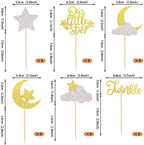 24 Pack Little Star Cupcake Toppers Glitter Moon Cloud Cupcake Picks Twinkle Star Baby Shower Kids Birthday Wedding Party Cake Decorations Supplies Gold