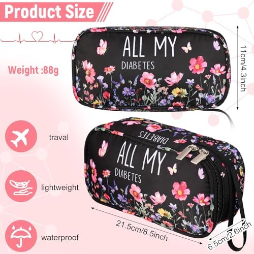 TrelaCo Insulin Cooler Travel Case Diabetic Travel Case Portable Diabetic Supplies Bag Spring Funny Gifts for Insulin Pen Waterproof Storage Bag for Travelling Diabetes Care Supplies(Wildflower)