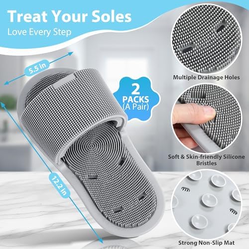 Enhon 2 Pack Shower Foot Scrubber, Silicone Foot Brush Cleaner with Non Slip Suction Cups, Clean, Exfoliate and Massage Feet No Bend in The Shower or Bath, Relax Your feet and Eliminate Fatigue