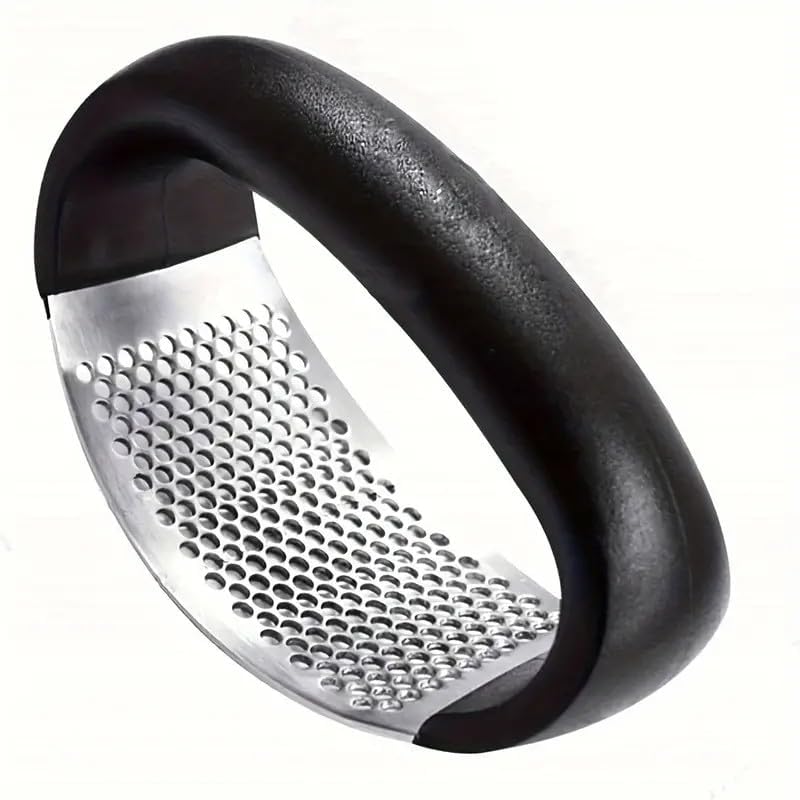 Stainless Steel Garlic Press Rocker - New Innovative Garlic Mincer and Crusher with Peeler and Scraper