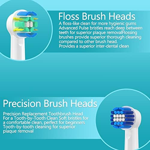 16 Pack Replacement Heads for Oral B Braun- Includes 4 Sensitive Brush, 4 Precision Brush, 4 Deep Cleaning, 4 Floss Cleaning Toothbrush Heads