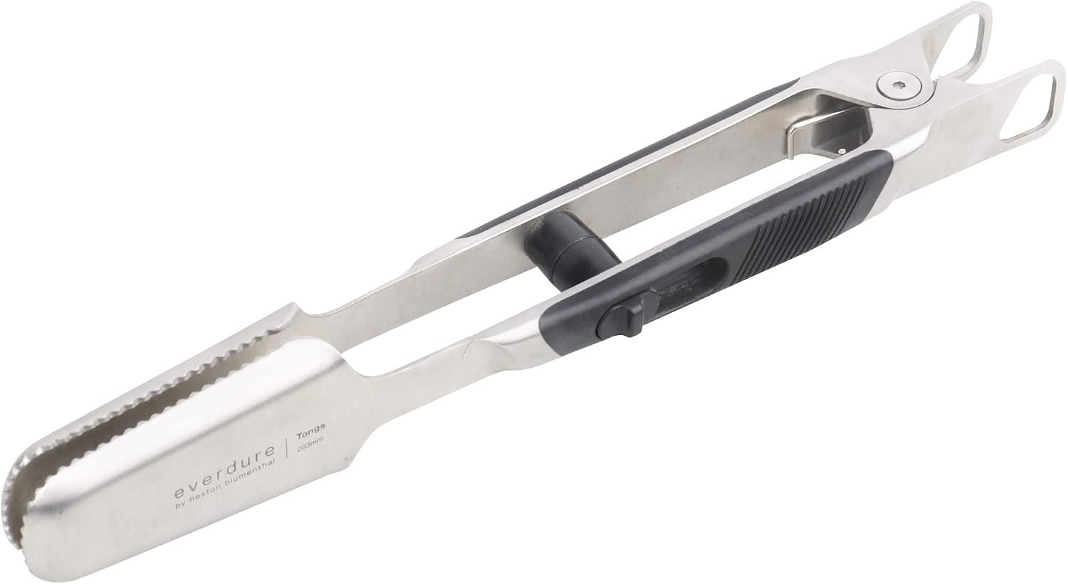 Everdure by Heston Blumenthal Premium Medium Grilling Tongs: Brushed Stainless Steel with Soft Grip Handle, Sturdy Tongs for Cooking, Great for Grilling Large Cuts of Meat, Bottle Opener and Hang Zone