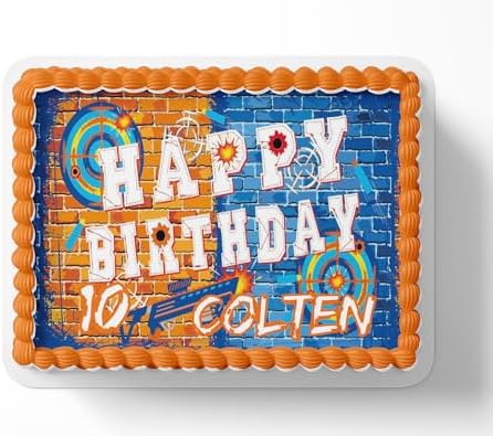 Dart Battle Birthday Cake Topper, Dart War Party Decorations, Dart Gun Party, Dart Gun Cupcake Toppers, Edible Image Cake Topper (1/4 Sheet)