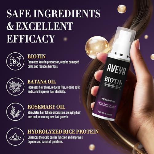 AVEYA Hair Growth Spray-Growth Serum for Women & Men -Biotin & Rosemary Oil,Batana Oil for Scalp – Strengthens,Thickens&Accelerates Hair Care - Non-Greasy, Prevent Hair Thinning & Hair Loss – 60ml
