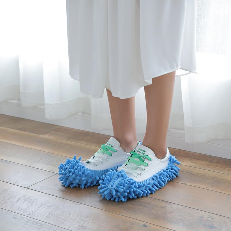 1 Pair Mop Slipper Shoes Cover,Soft Washable Shoes Cover,Reusable Foot Socks for Floor Cleaning,Sweeping Mop Tool for House Kitchen Office-Blue