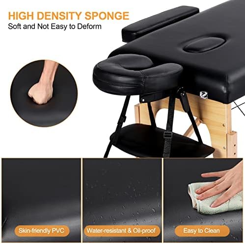 Yaheetech Massage Table Portable Lash Beds Spa Bed Massage Couch Foldable Spa Tables Adjustable 2 Fold with Non-Woven Bag 24 inch, Black
