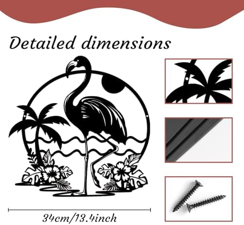 Flamingo Palm Tree Metal Wall Art, Rustic Wall Decor Indoor Pink Flamingo Sign Wall Plaque Artwork, Tropical Theme Bird Wall Decor for Bathroom Home Room Housewarming Gift Black