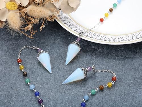CrystalTears Opal Healing Crystals Pendulum Natural Crystal Stone Point Pendulums for Dowsing Meditation Divination Tool Spiritual Crystal Gifts for Witchcraft Crystal Grid Positive Energy
