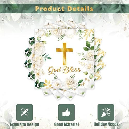 20Pcs God Bless Napkins Baptism Napkins, 2Ply Disposable Cross Religious Paper Napkin for Girl Boy Newborn Baby Shower Patry, First Holy Communion,Christening Decorations (White)