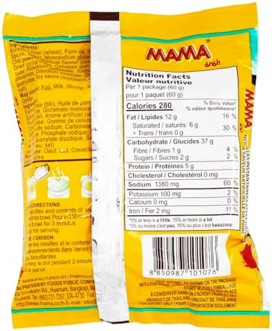 MAMA Instant Noodles Artificial Pork Flavor,30 Pkgs.x 2.12 Oz.(60g)