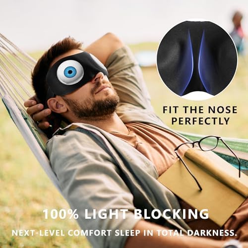 Sleep Eye Mask for Men Women Kids Funny 3D Sleeping Mask Adjustable Strap 2 Pack Eye Shade Cover for Travel, Black(Assorted A)