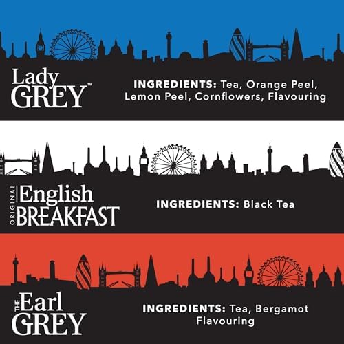 Twinings London Skyline Red, White, & Blue Commemorative Collection of Loose Leaf Teas, Limited Edition Gift Set, 100g Tins (Pack of 3), Original English Breakfast, The Earl Grey, & Lady Grey Tins