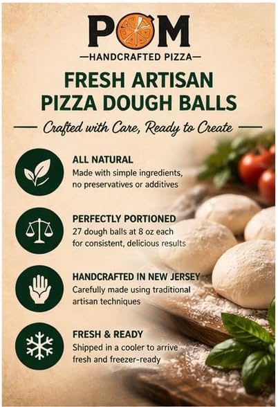 Artisan Pizza Dough Balls – 27 Pack (8 oz Each), Fresh Artisan All Natural Dough Made in New Jersey, Shipped in a Cooler