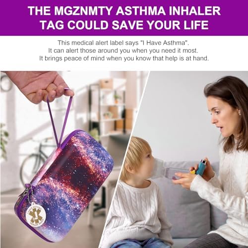 MGZNMTY Travel Carrying Case Compatible with Asthma Inhaler Spacer for Adults and Children, Masks, Inhaler Holder with Asthma Alert Tag and Medical Card, Carabiner (Only Case) (Galaxy)