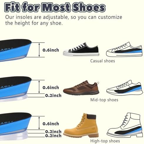 Adjustable Height Increase Insoles for Men, Heel Lifts Inserts with Shock Absorption & Comfort Cushioning, Hidden & Portable Shoe Insoles (Blue, Lager)