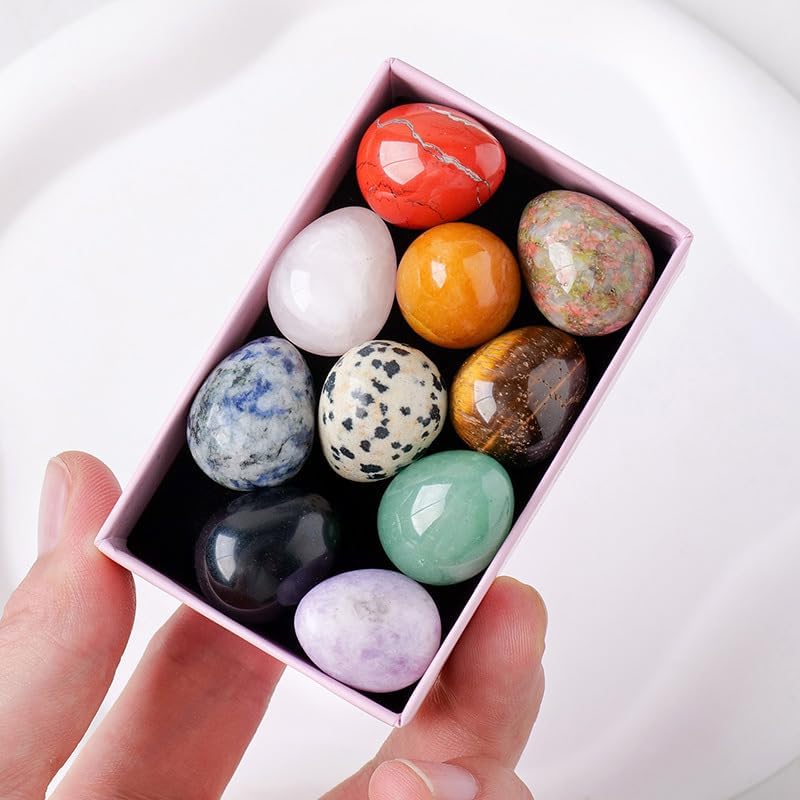 Cute 10 Pcs Egg Crystal Stones Kit, Mixed Colors Bird Eggs Shape Stones Decor Chakra Healing Crystals Eggs Gift