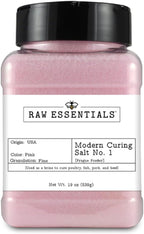 Raw Essentials Modern Curing Salt No. 1 – 6.25% Sodium Nitrite for Curing Bacon, Sausage, Jerky, Ham, and Corned Beef – Great for Brining & Pickling – Vegan – 19 Ounce Bottle