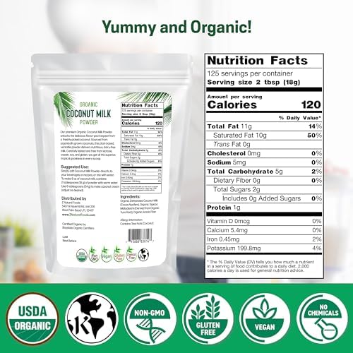 Z Natural Foods Organic Coconut Milk Powder - All-Natural Vegan Dairy-Free Alternative with MCTs - Unsweetened Coconut Creamer for Coffee & Smoothies - Gluten-Free, Non-GMO, 5 lbs