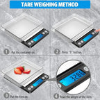 AMIR Digital Kitchen Scale, 500g/0.01g Mini Pocket Jewelry Scale, Cooking Food Scale with Backlit LCD Display, 2 Trays, 6 Units, Auto Off, Tare, PCS Function, Stainless Steel, Battery Included, Black