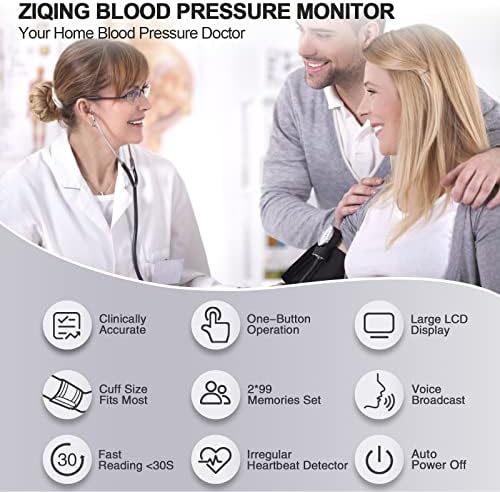 Blood Pressure Monitor, Bp Machine with Large Upper Arm Cuff of 8.7-17.3 Inches, Large Screen, Total 198 Memories for 2 Users(Black+White)